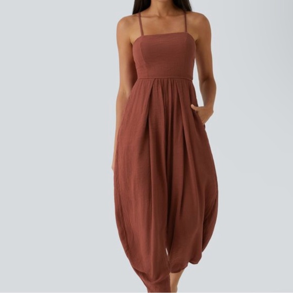 HALARA Pants - 52. Halara Spaghetti Strap Backless Lace Up Resort Jumpsuit